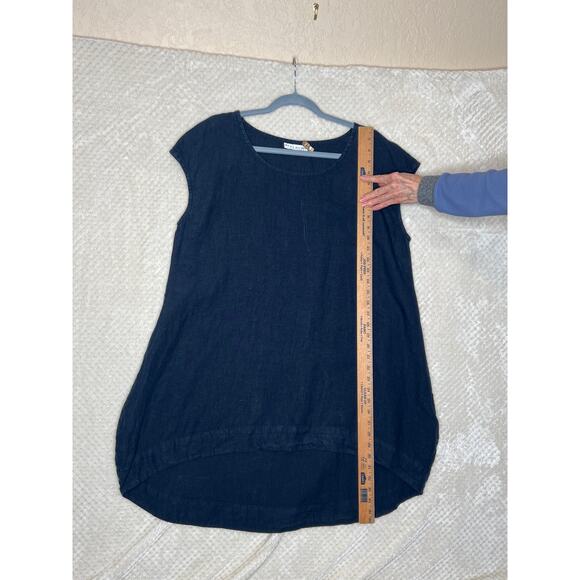 Bryn Walker size L navy outfit oversized 100% linen elastic waist cropped pants - Picture 5 of 12